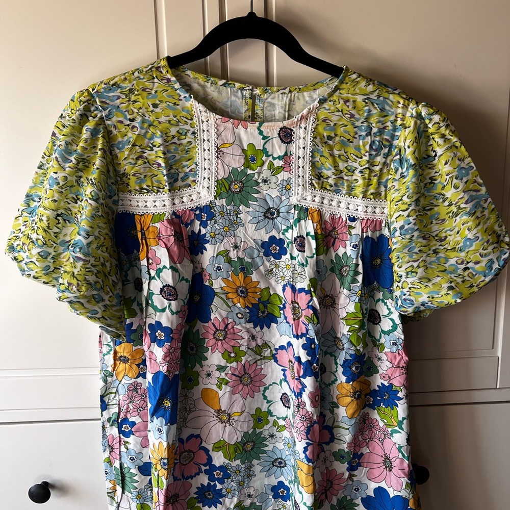 Women’s Floral Mixed-Print Blouse with Lace Trim - Yellow Multi